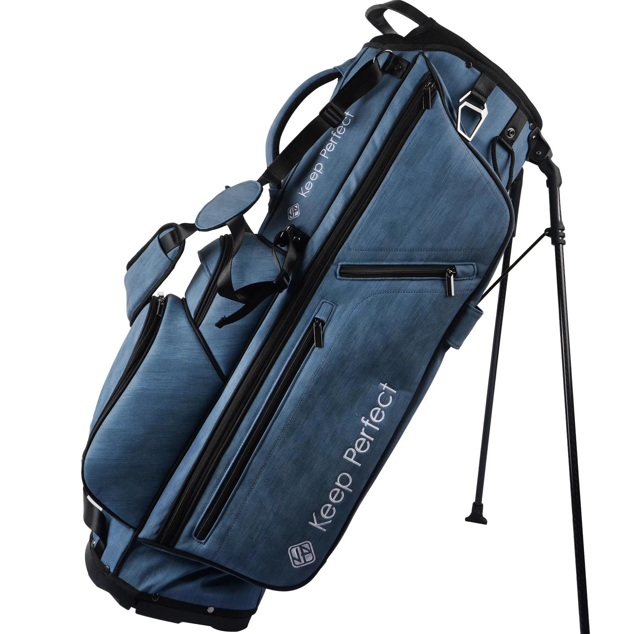 Golf bag prepared for air travel with protective cover to prevent airline damage