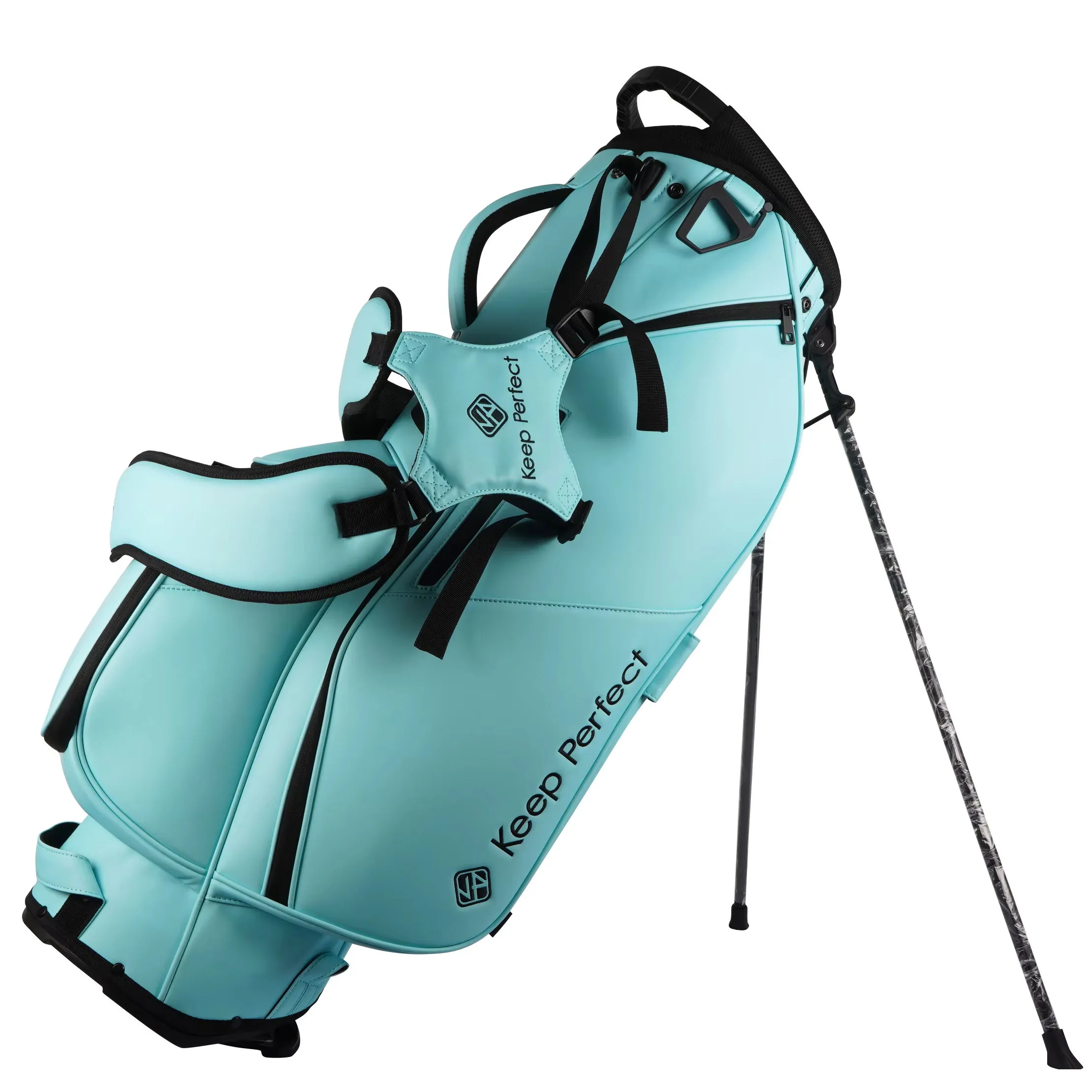 Factory workers carefully sewing ultralight fabric for lightweight golf bag production