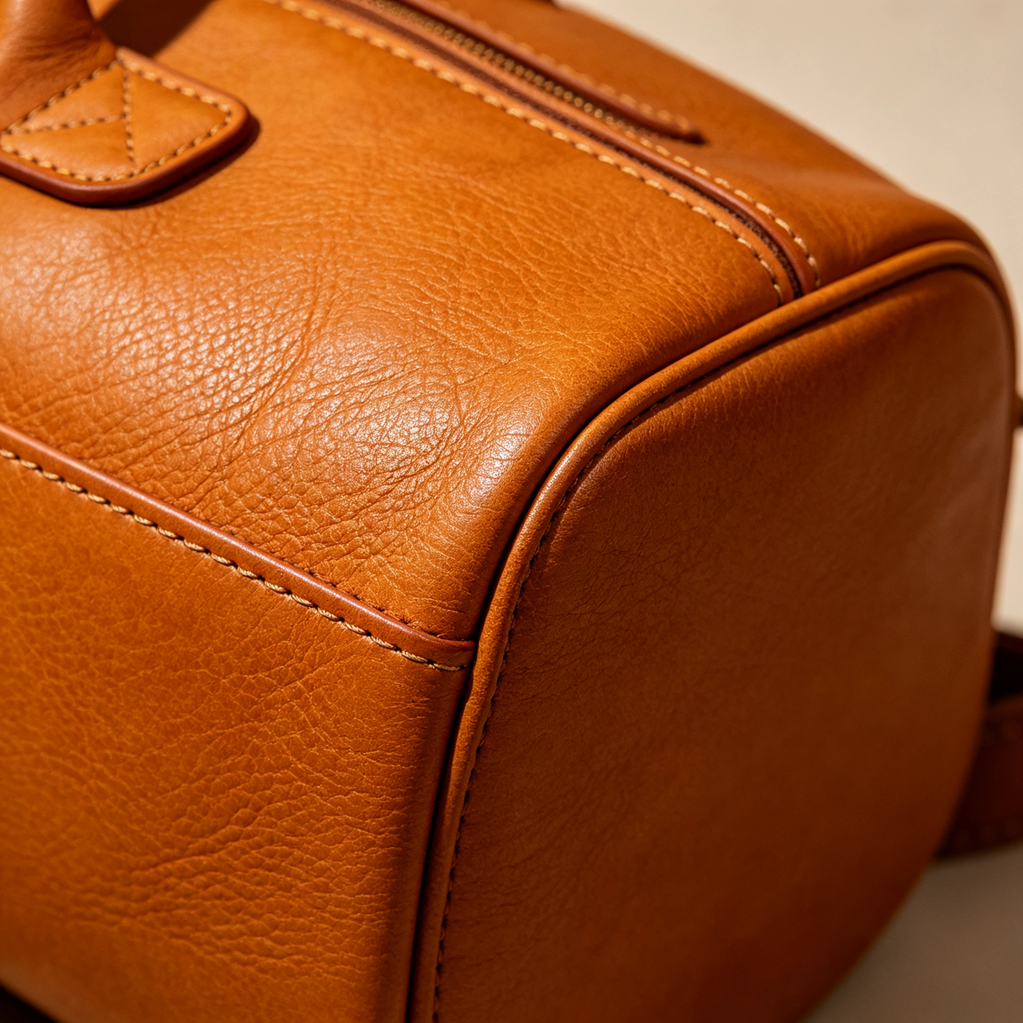 Tan leather golf bag at the start of patina development