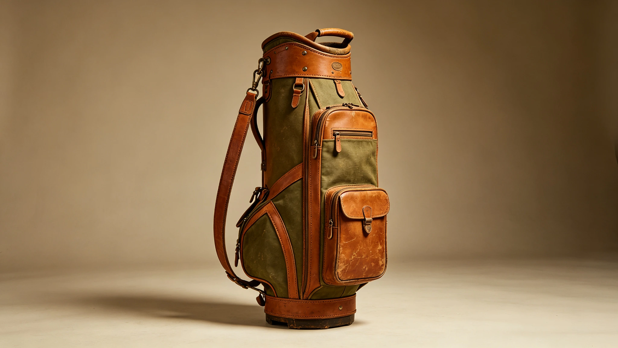 Vintage golf bag with solid brass hardware and rings