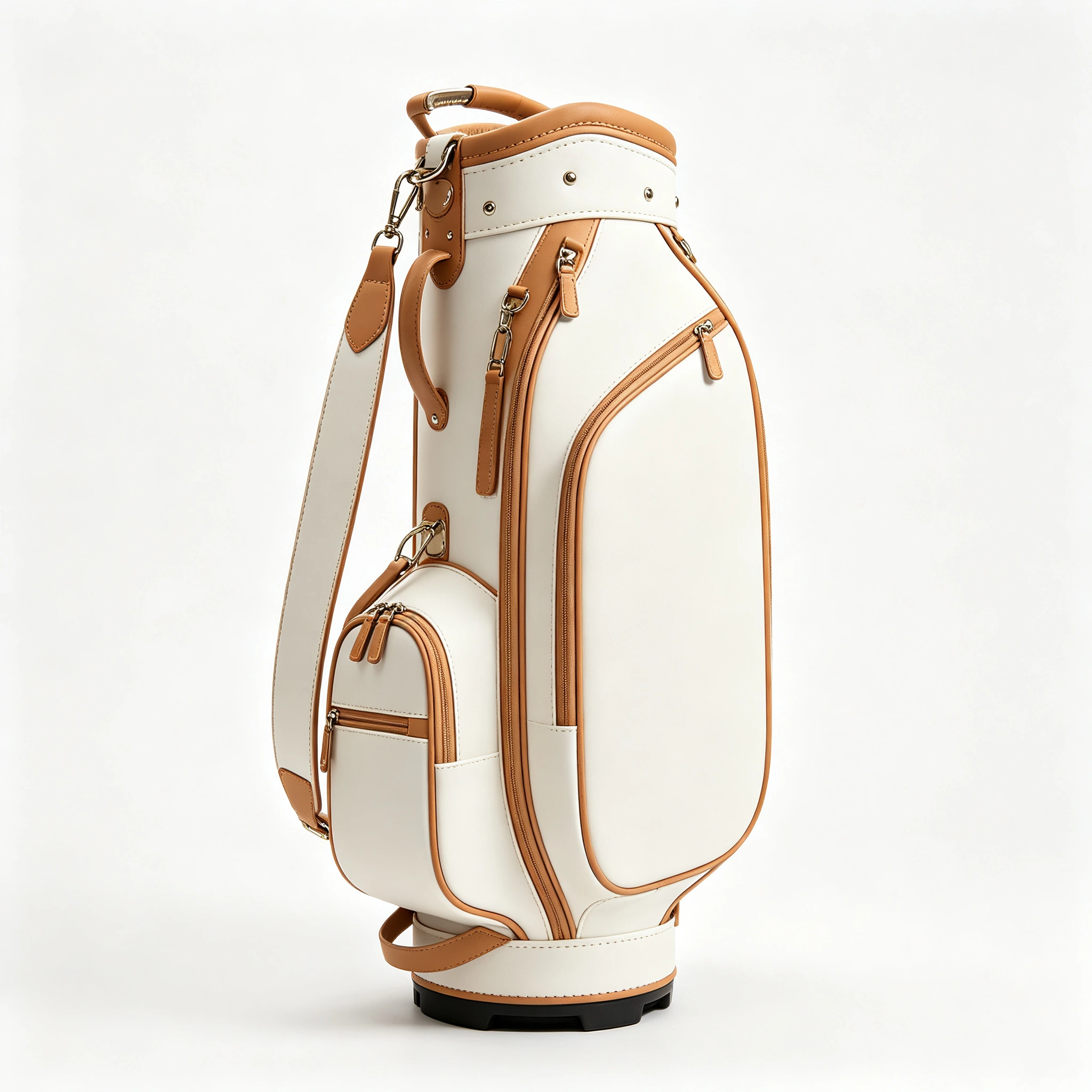 Two-tone white and brown leather staff bag